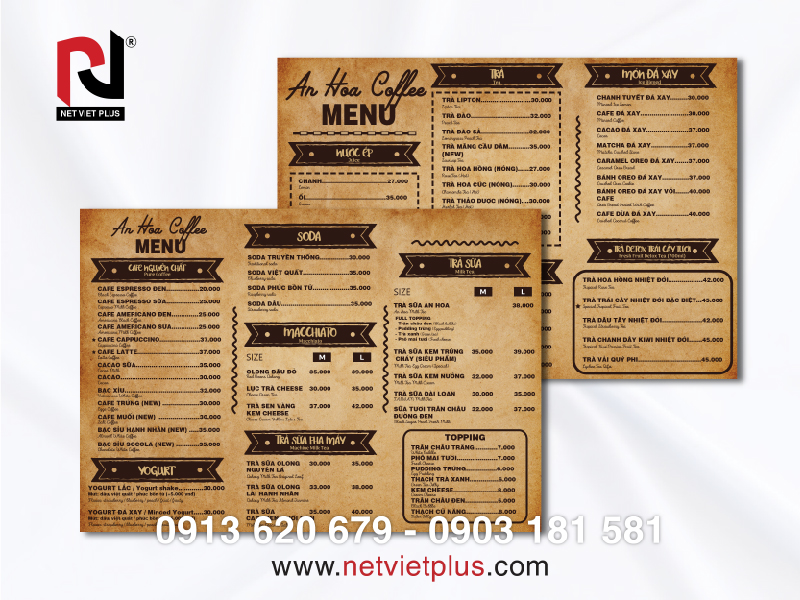 Mẫu menu quán cafe thiết kế phong cách vintage