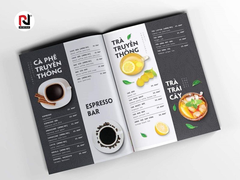 Menu quán cà phê theo quyển sách 