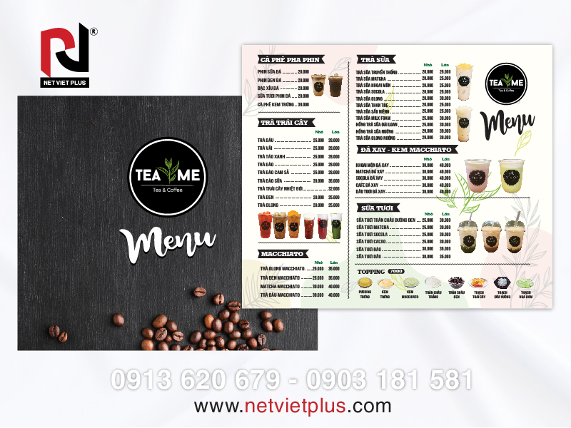 Menu quán trà sữa phong cách hiện đại