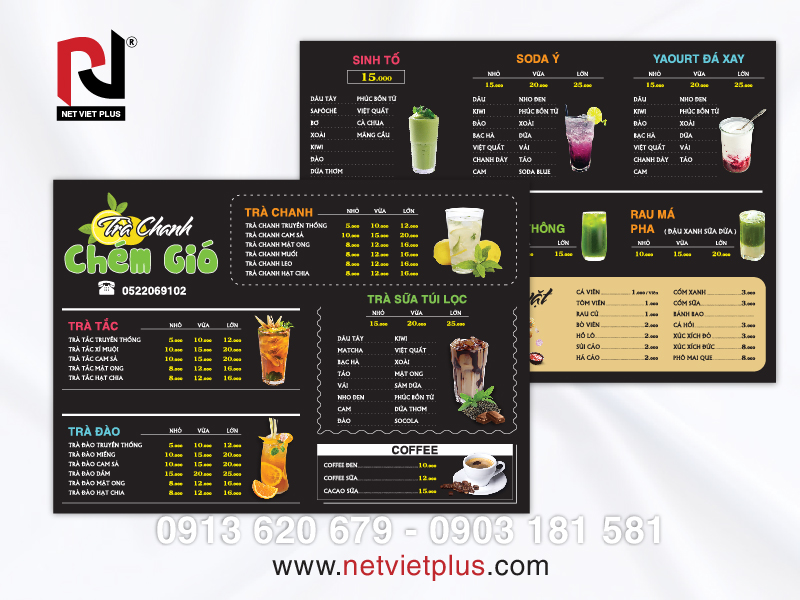 Menu quán trà sữa ấn tượng