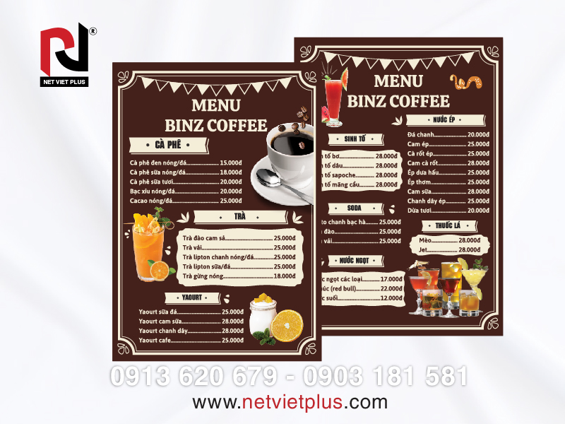 Menu quán cafe phong cách hiện đại