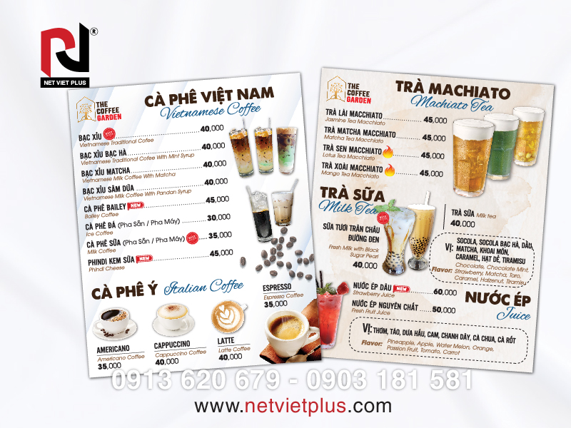 Chất liệu menu quán trà sữa