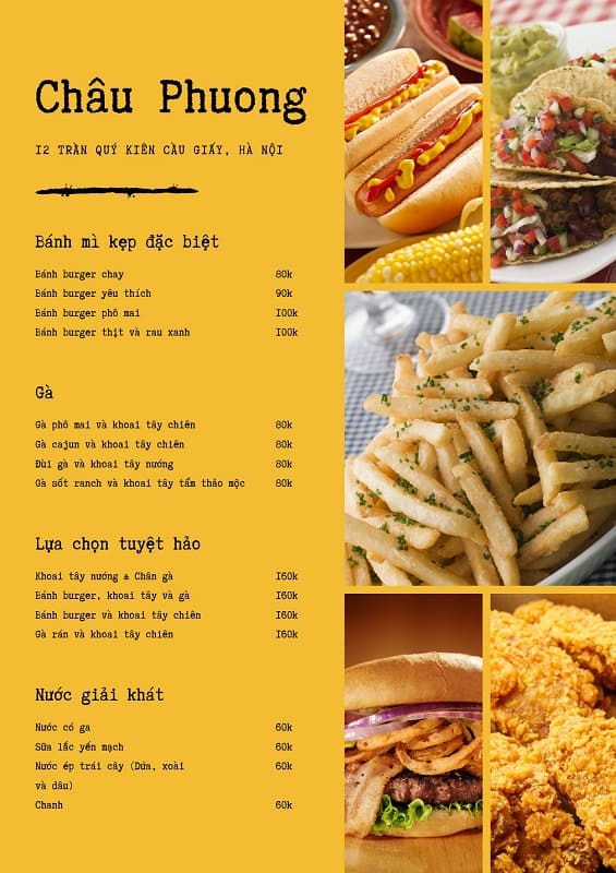 Mẫu menu đồ ăn vặt