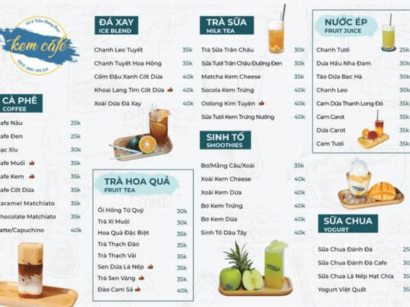 thiết kế menu nước ép